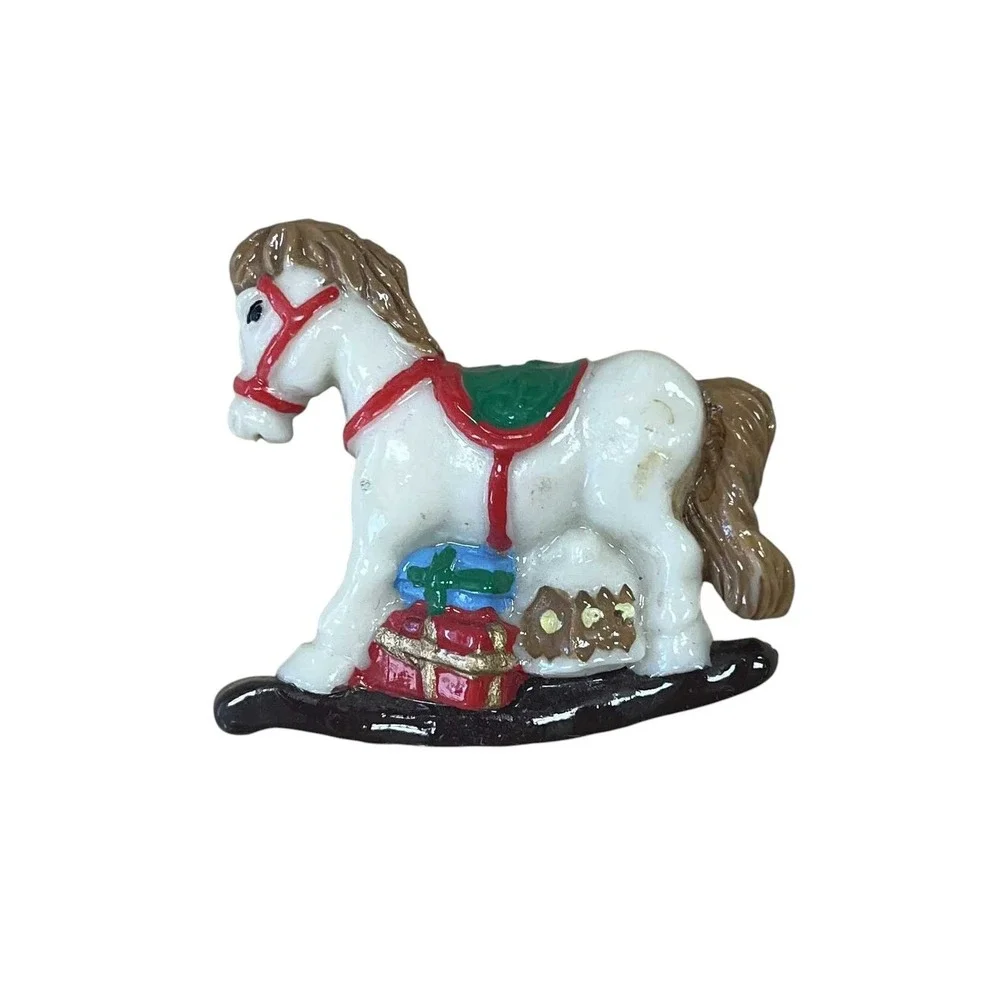 Vintage Hand Painted Christmas Rocking Horse Pin Brooch